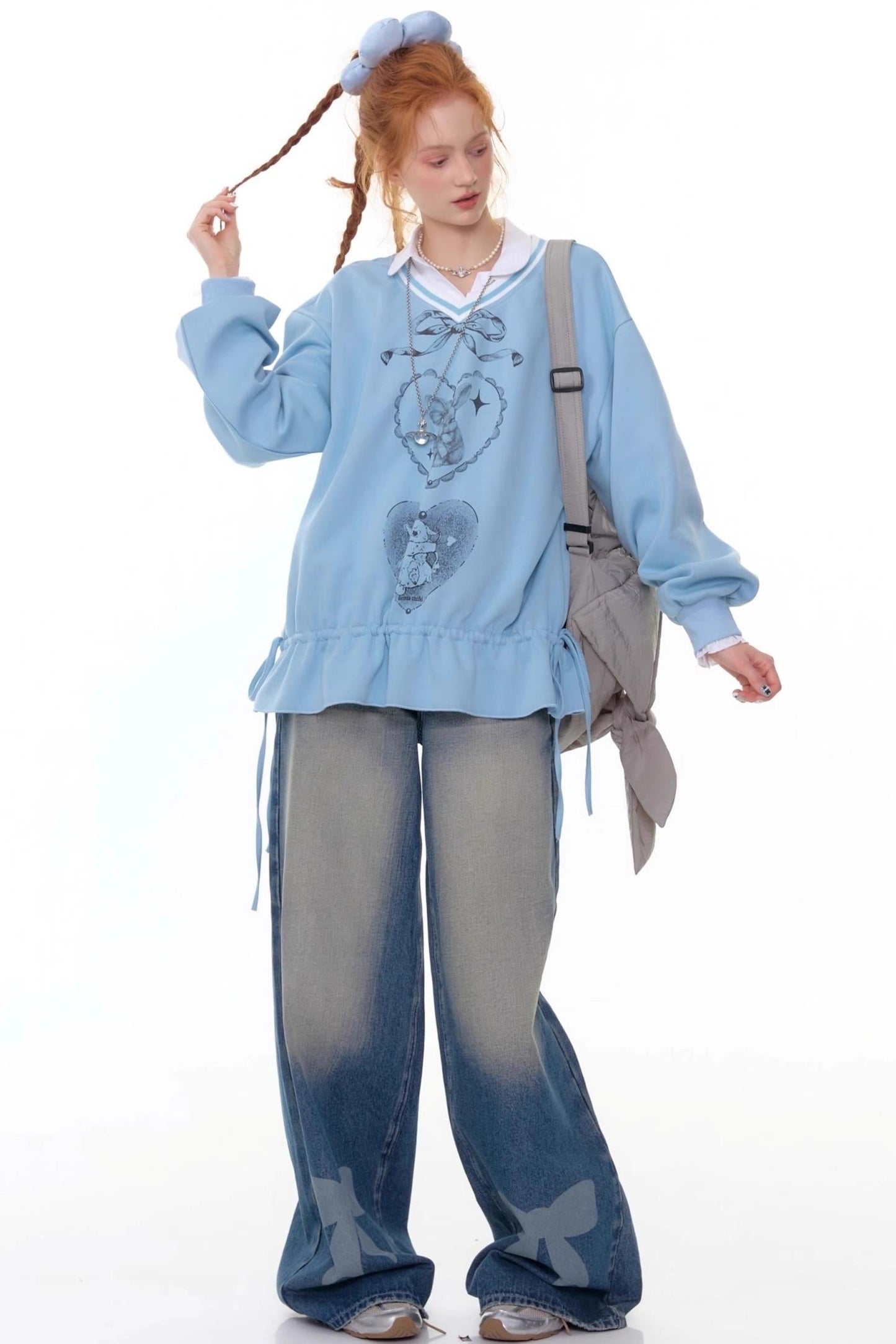 Retro Bow Design High-Waisted Denim Pants