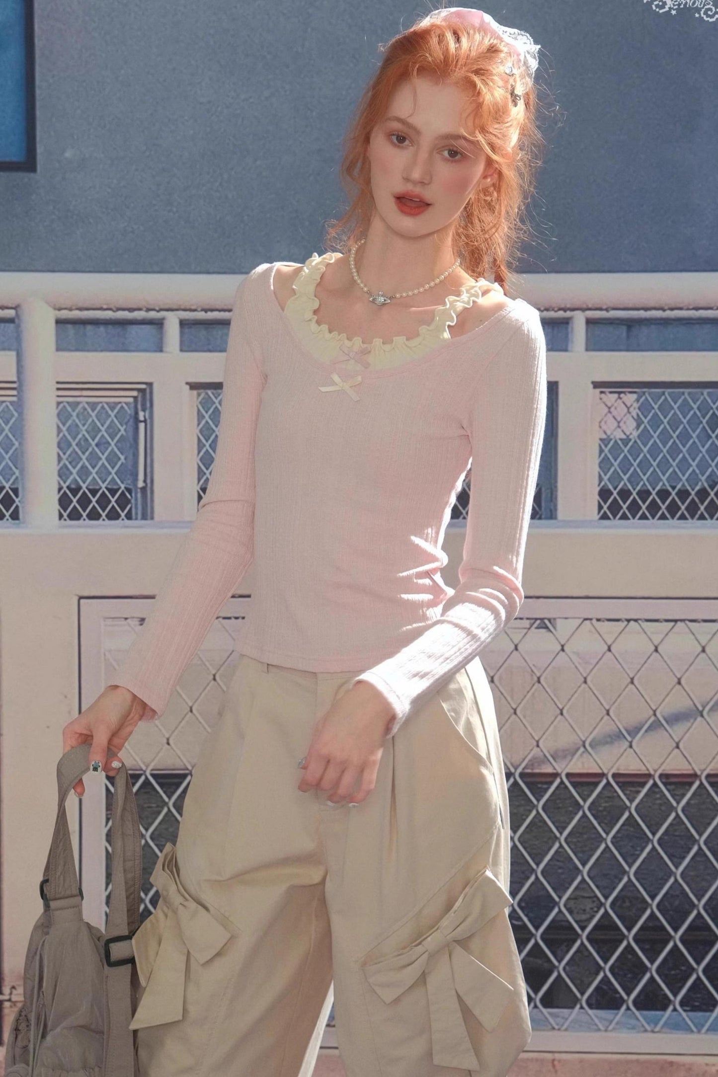 Fake Two Bow Halterneck Top