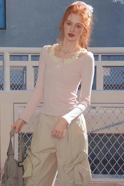 Fake Two Bow Halterneck Top