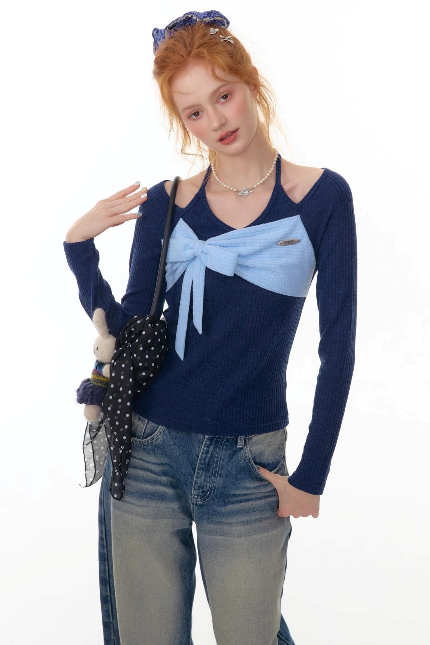 Patchwork Halterneck Knitted Top