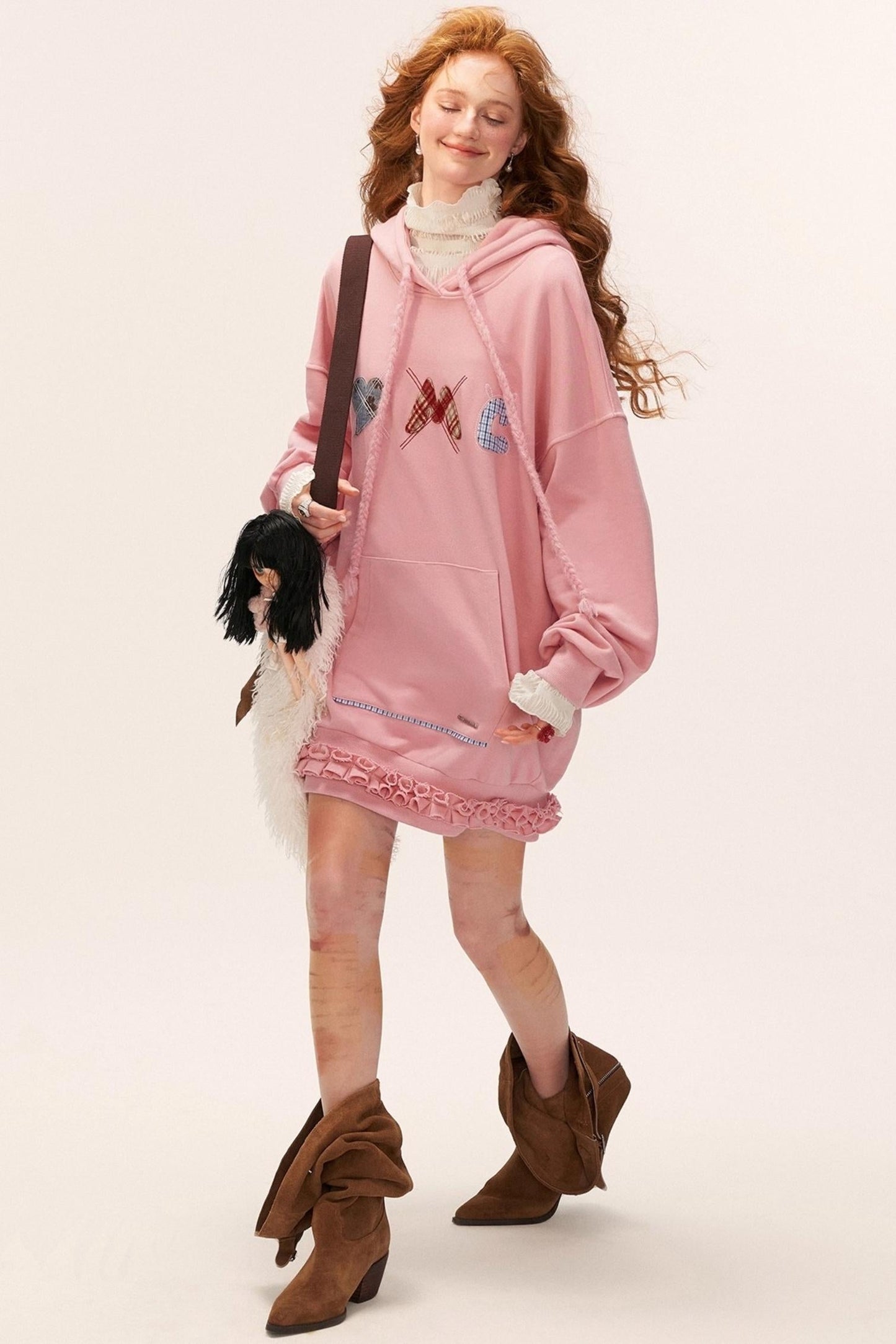 Patch Plaid Hooded Dress