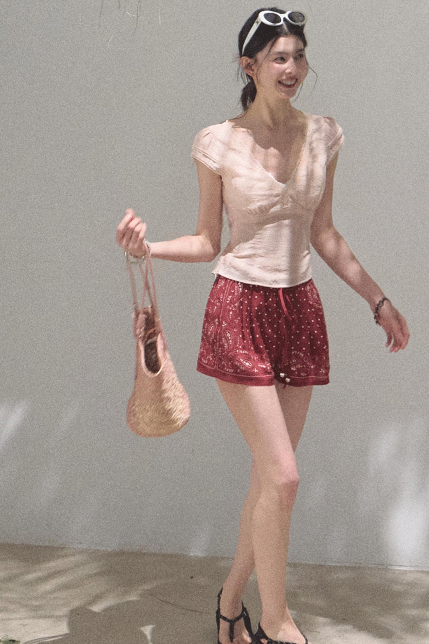 Fuzzy Lace V-Neck Tie Top