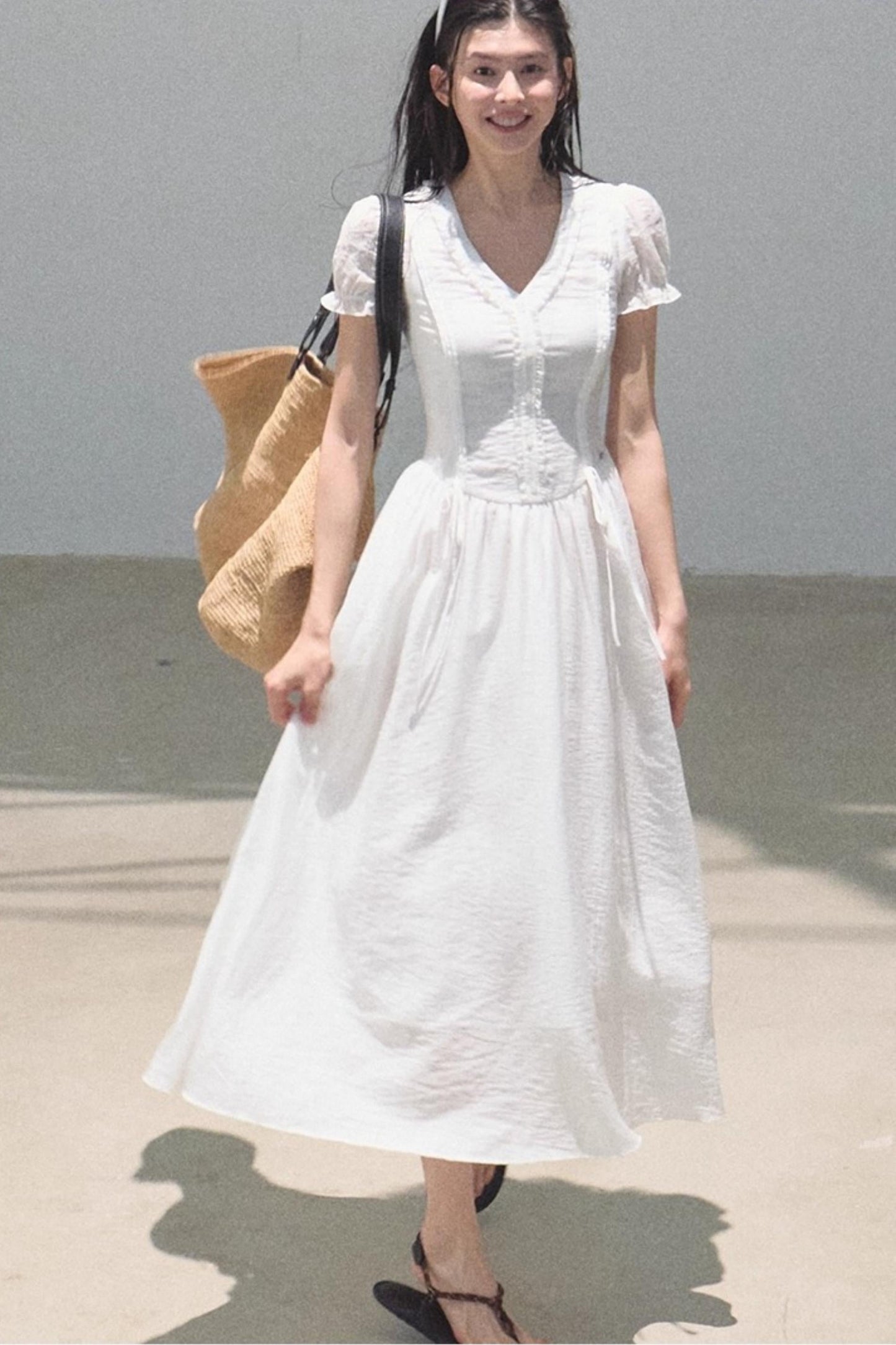 Blue Hour V-Neck Double-Sleeved Dress