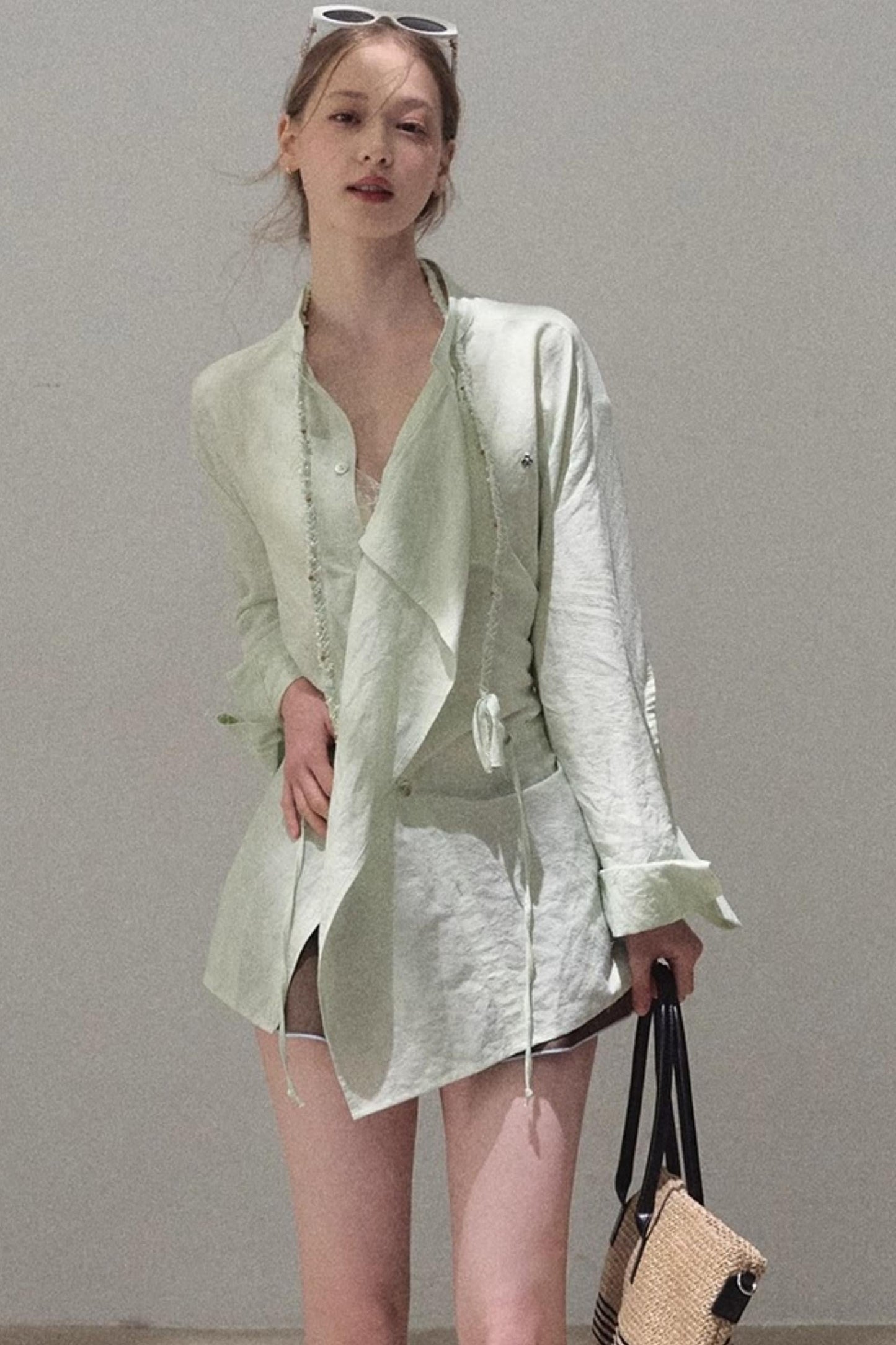 Striped Linen-Cotton Beaded Shirt