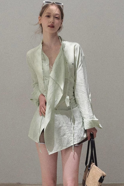 Striped Linen-Cotton Beaded Shirt