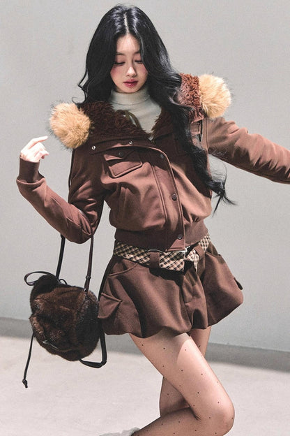 Lamb Wool Hooded Winter Coat