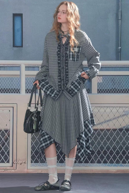 Retro Plaid Long-Sleeved Shirt