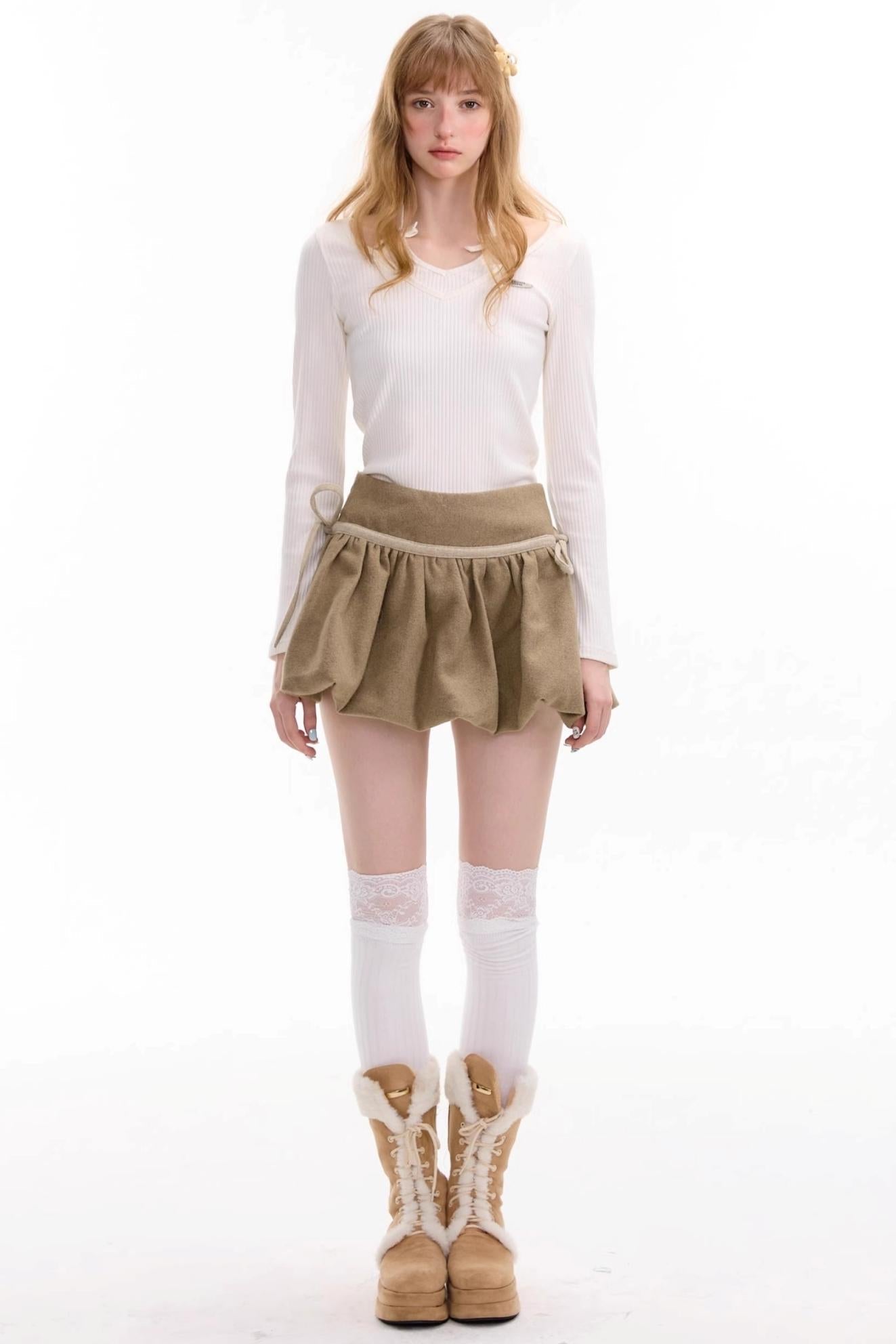 Autumn High Waisted Woolen A Line Skirt