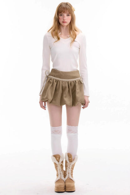Autumn High Waisted Woolen A Line Skirt