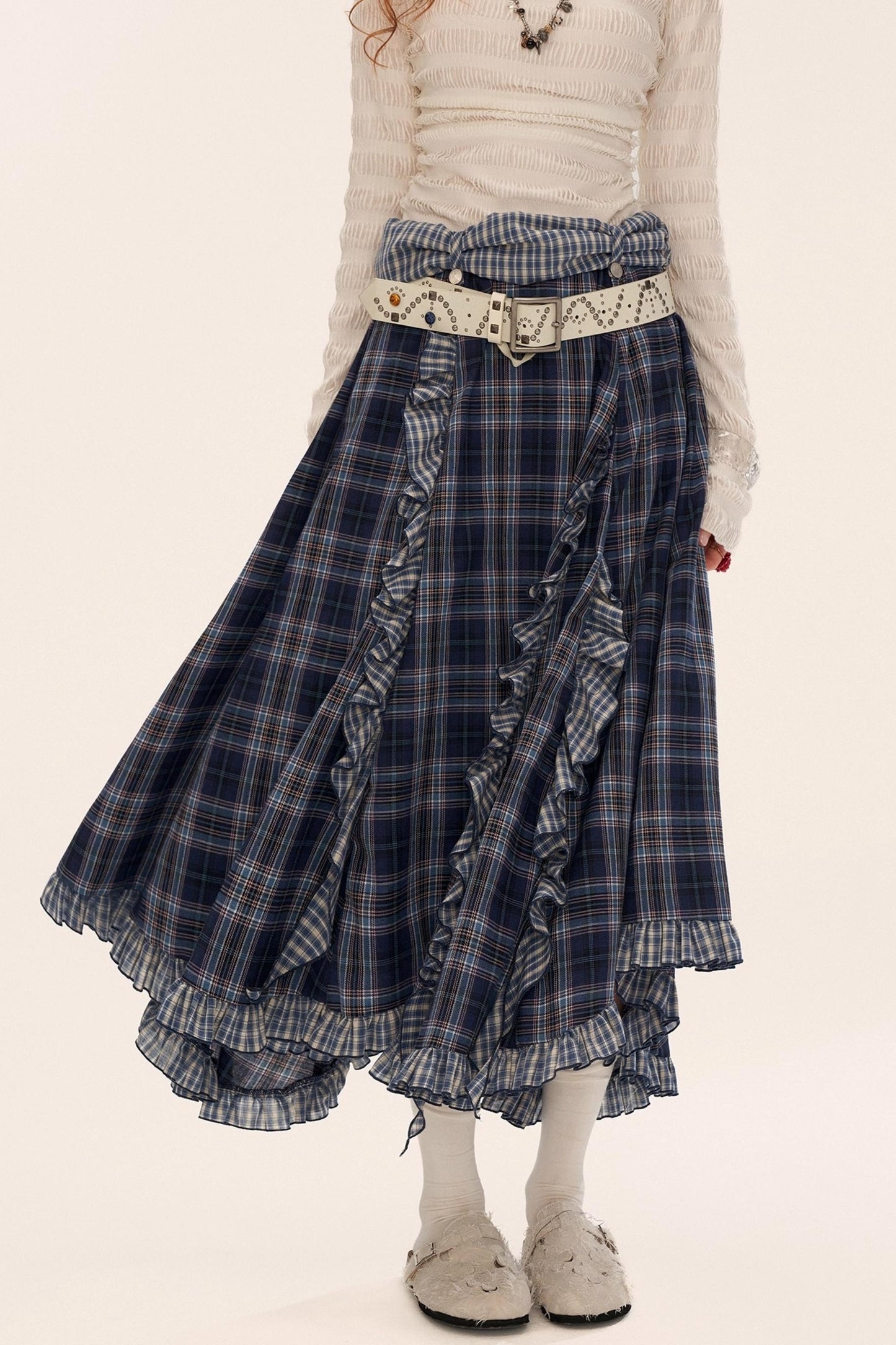 Spliced ​​Plaid Long Skirt