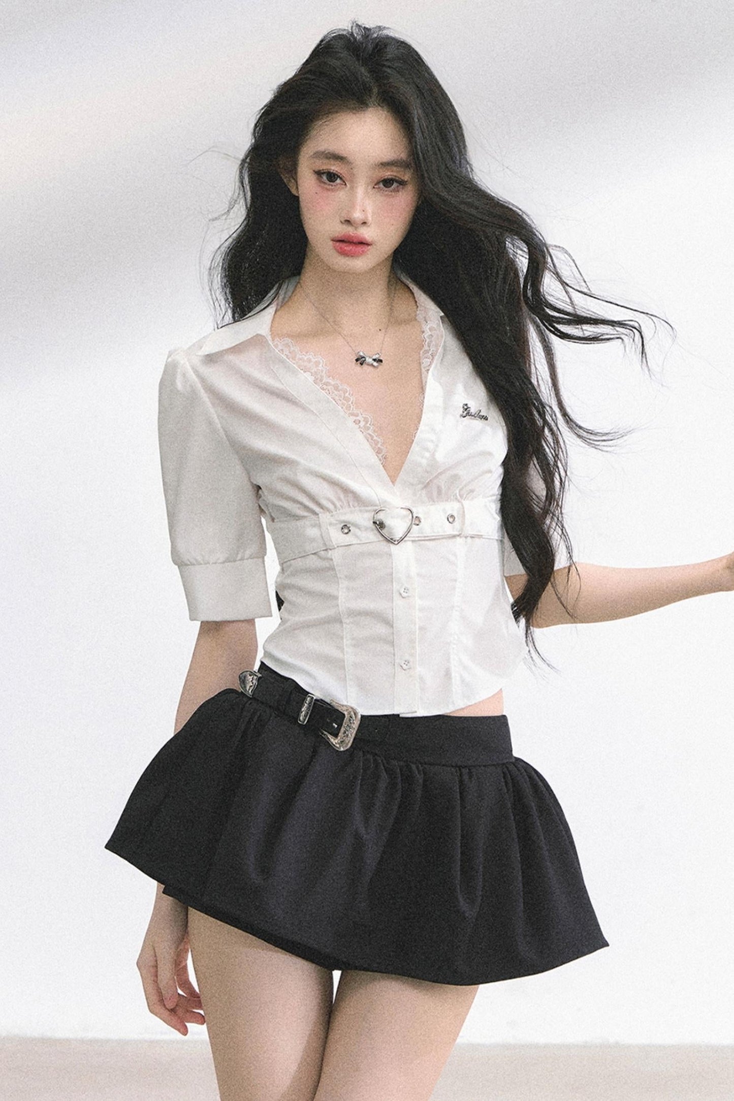 French V-Neck Lace Top