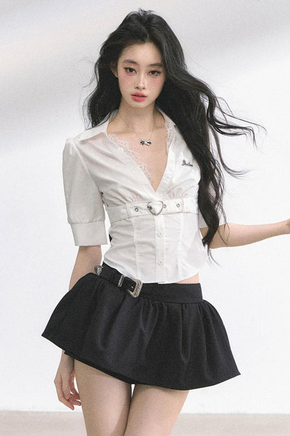 French V-Neck Lace Top