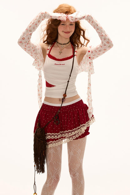 Pink Polka Dot Layered Half-Skirt