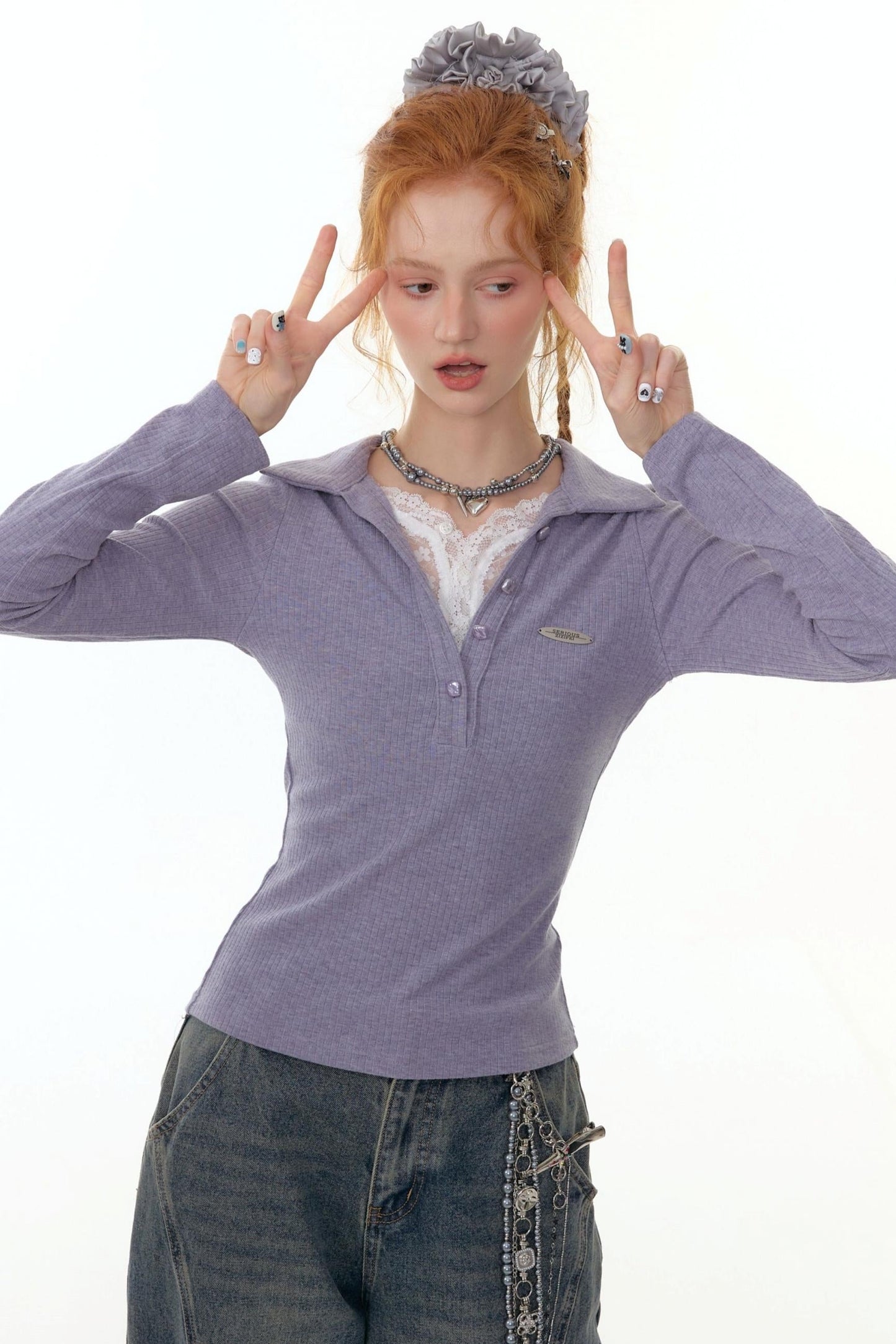 Zizifei 针织蕾丝上衣