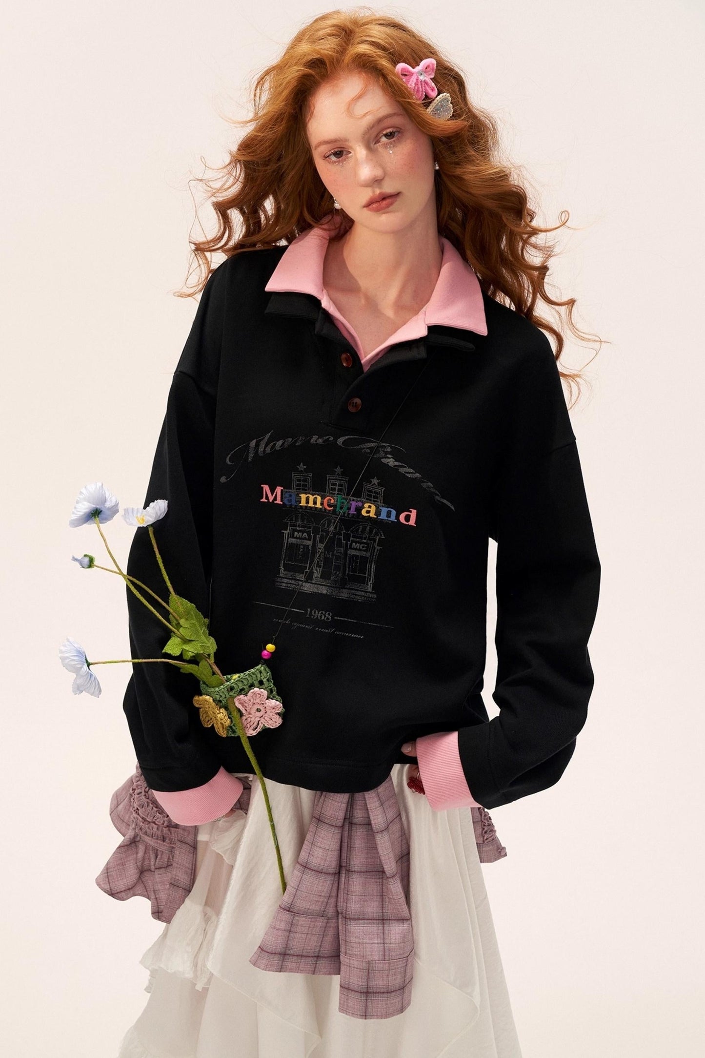 Button Lapel Polo Sweatshirt