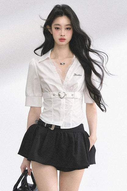 French V-Neck Lace Top