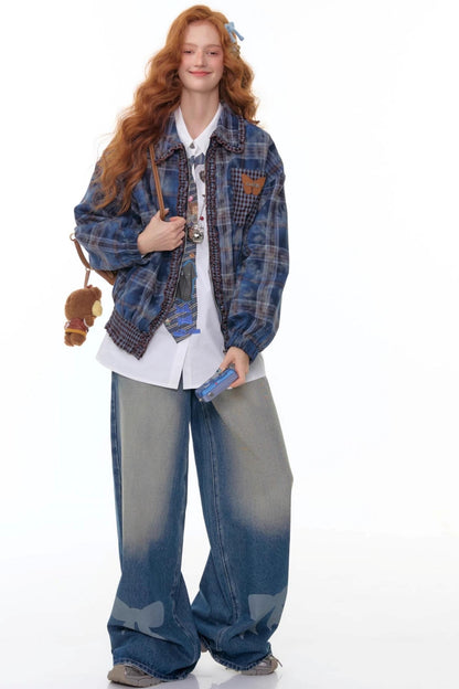 High-End Retro Blue Plaid Jacket