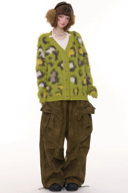 Autumn Glutinous Green Leopard Cardigan