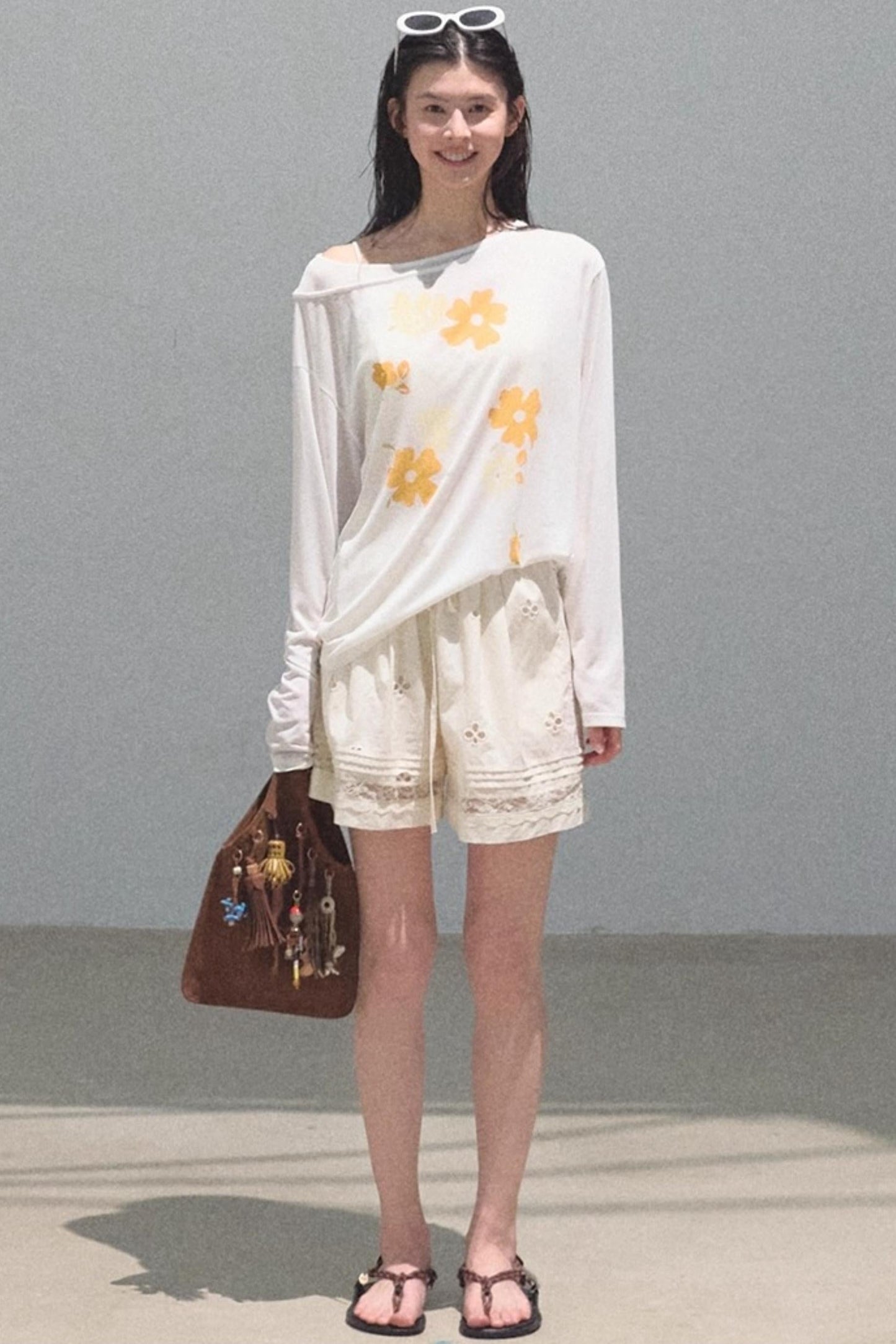 Floral Knit Off-the-Shoulder Cover-Up Top