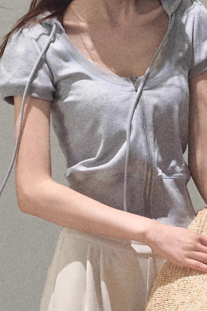 Color Block U-Neck Hooded Cardigan