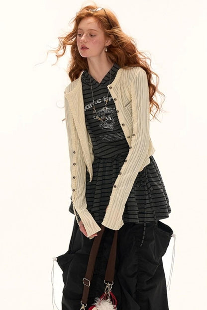 Striped Knit Multi-Button Cardigan