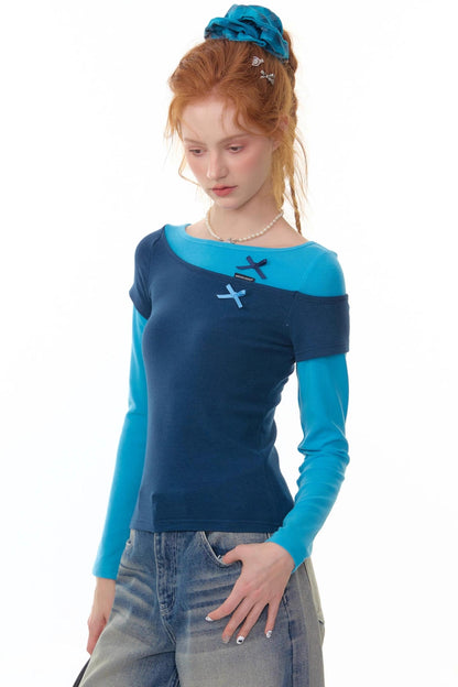 Retro Design Bow Top Long Sleeve T-Shirt