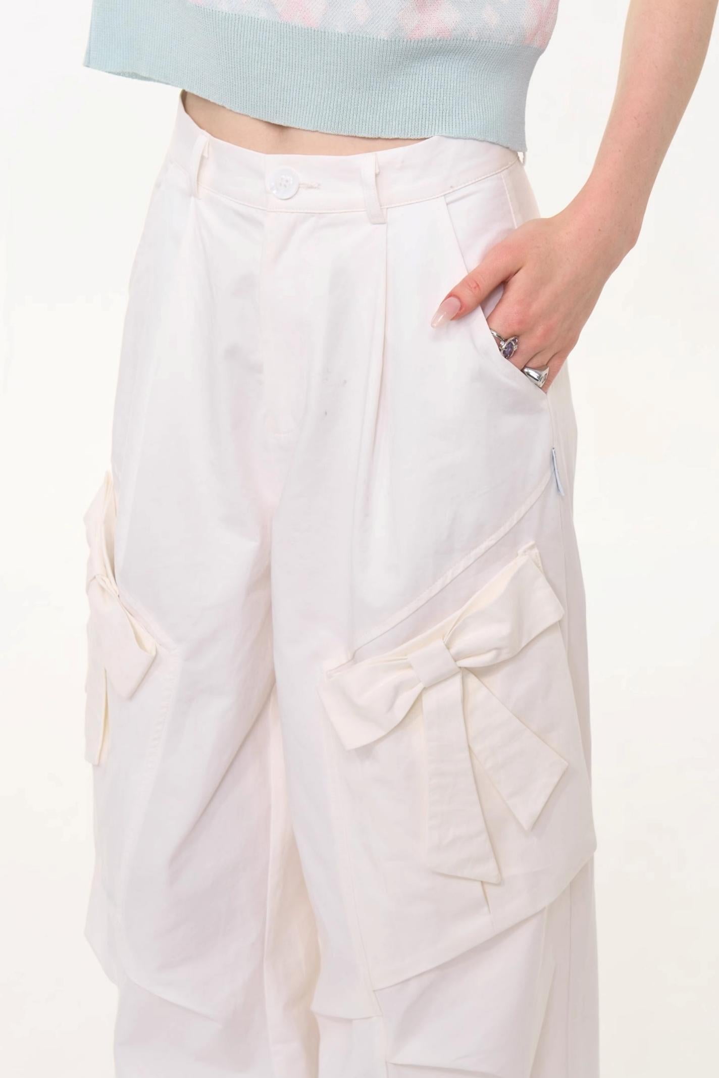 Retro White High-Waist Wide-Leg Pants