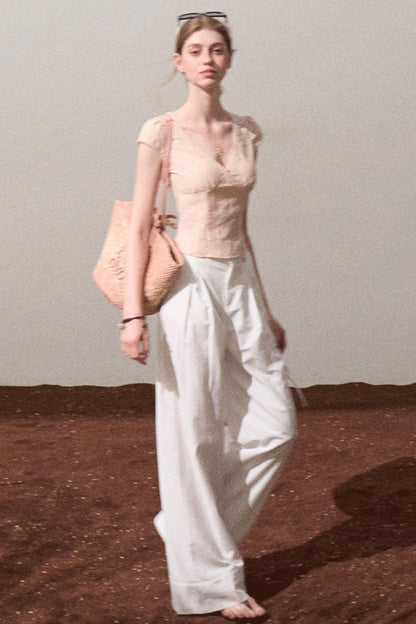 Fuzzy Lace V-Neck Tie Top