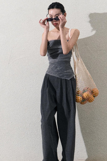 Casual Slim Jacket & Wide Lace Pants Set-Up