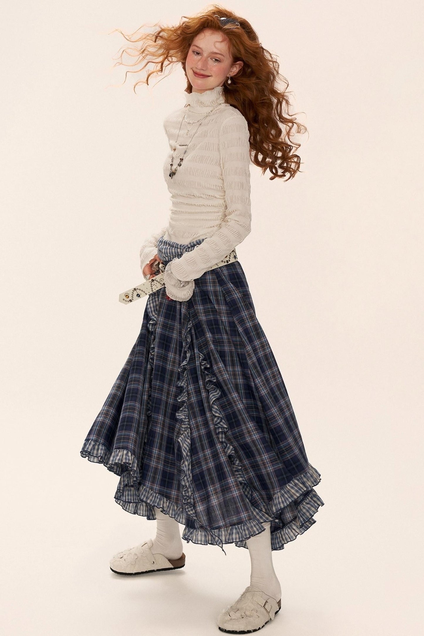 Spliced ​​Plaid Long Skirt