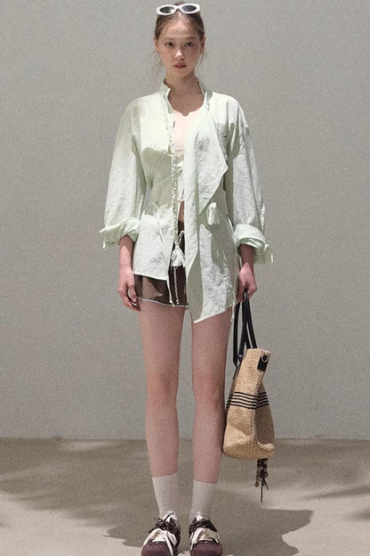 Striped Linen-Cotton Beaded Shirt