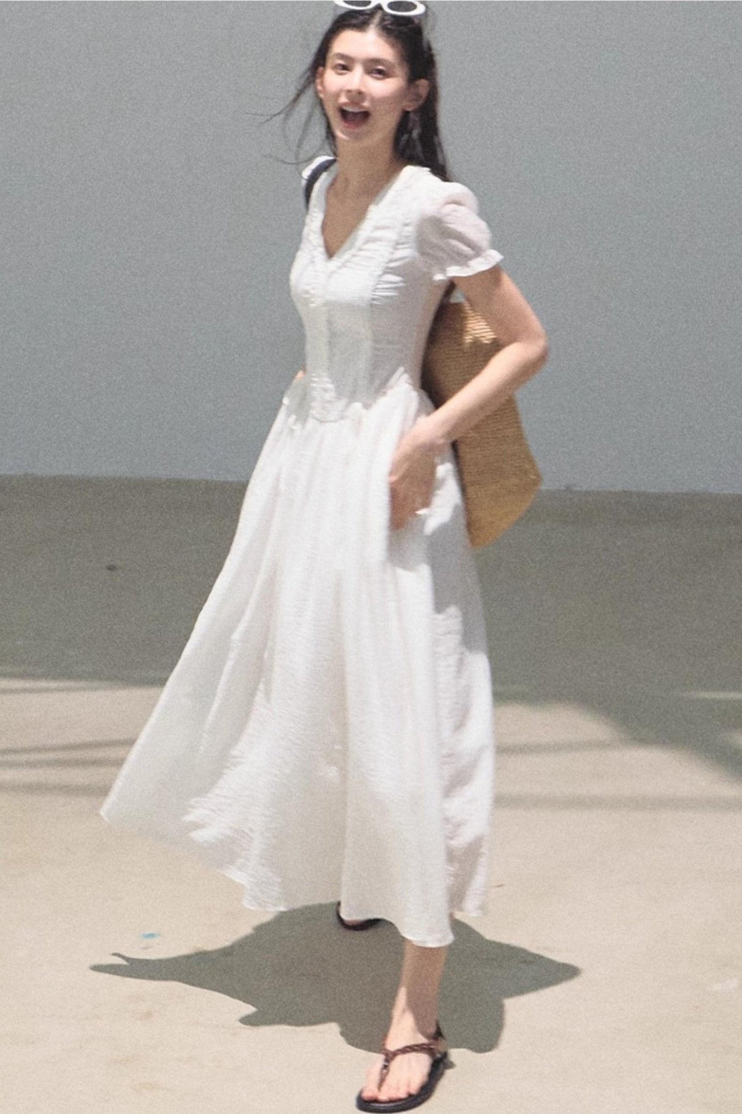 Blue Hour V-Neck Double-Sleeved Dress