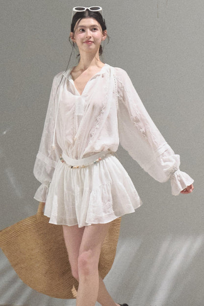 Relaxed Bubble Sleeve Skirt Set-Up