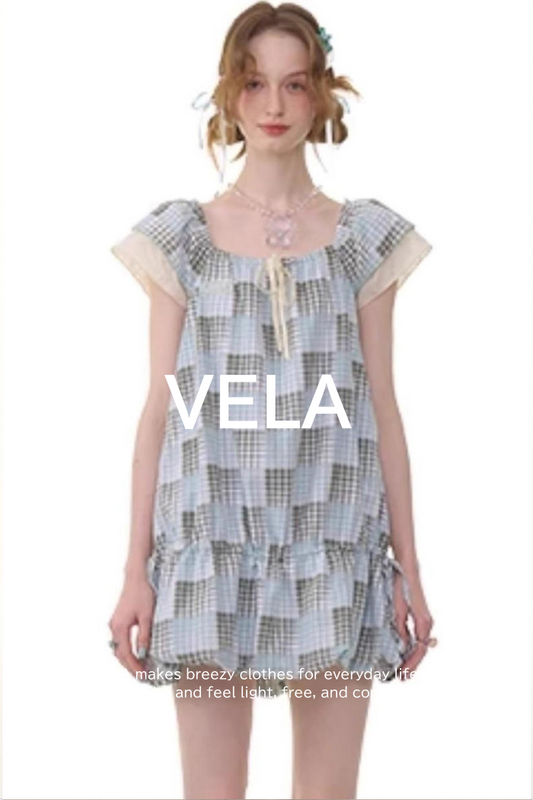 Vintage Checkered Square Neck Dress
