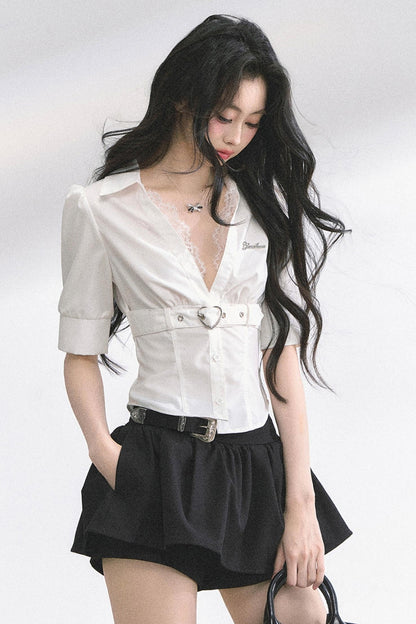 French V-Neck Lace Top