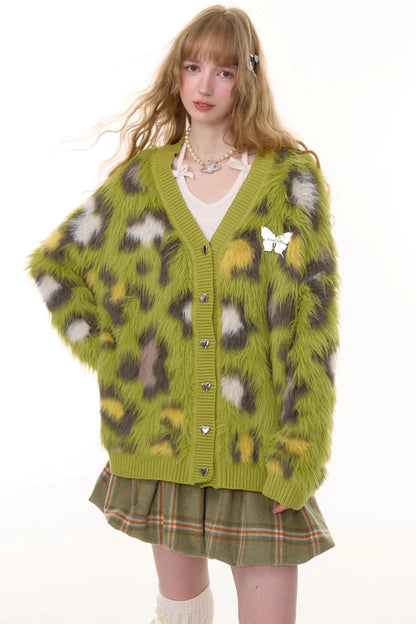 Autumn Glutinous Green Leopard Cardigan