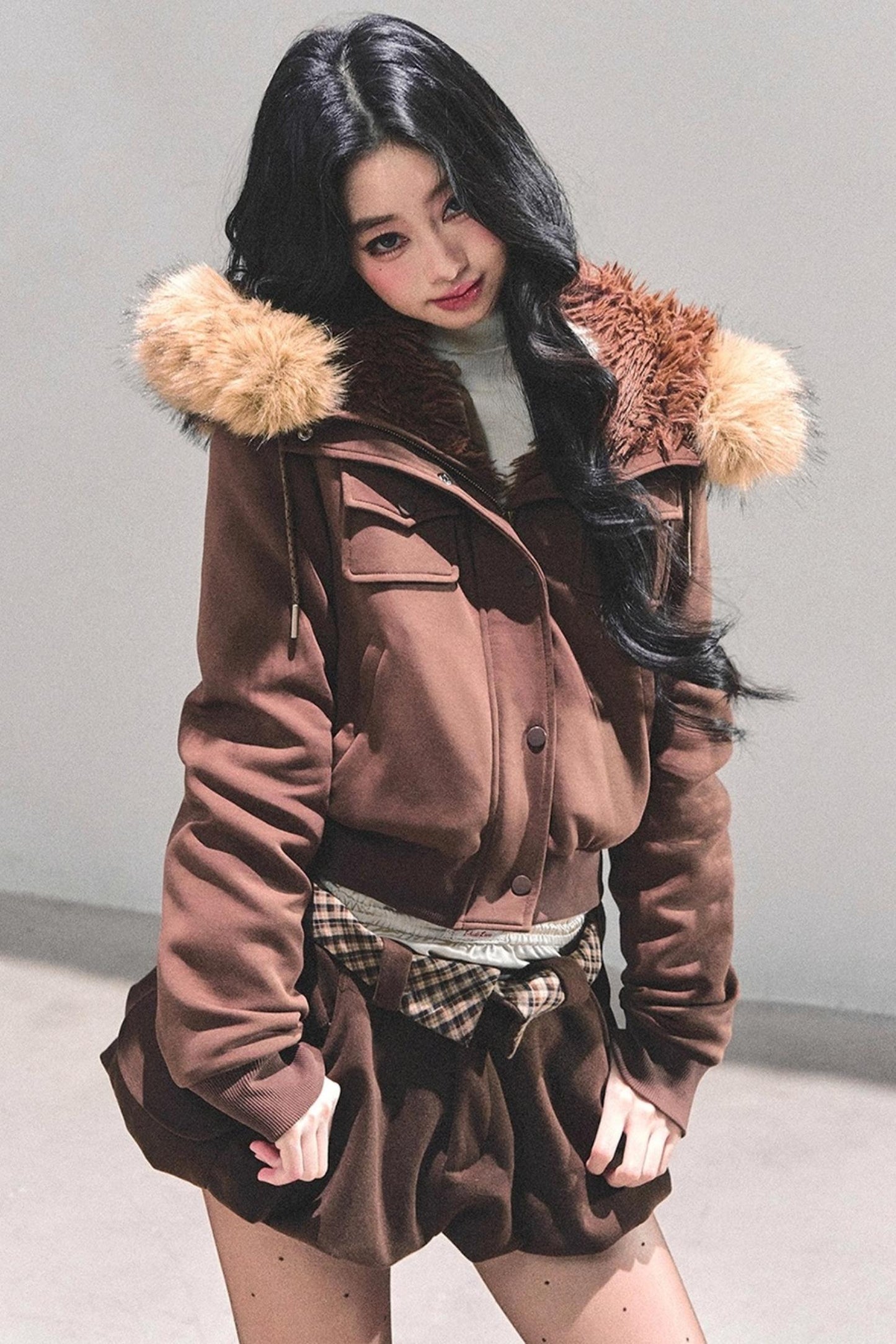 Lamb Wool Hooded Winter Coat