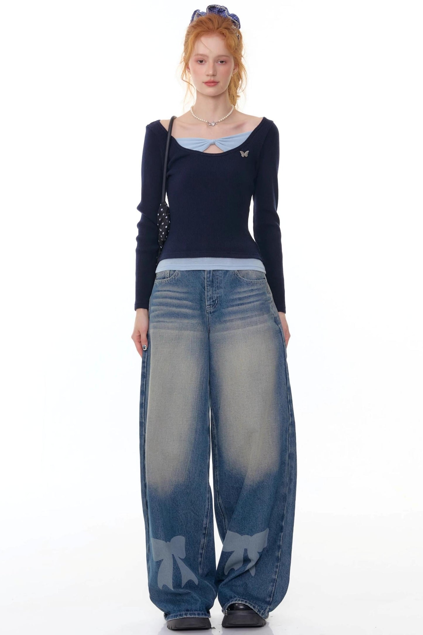 Fake Two Bow Long sleeve T-shirt