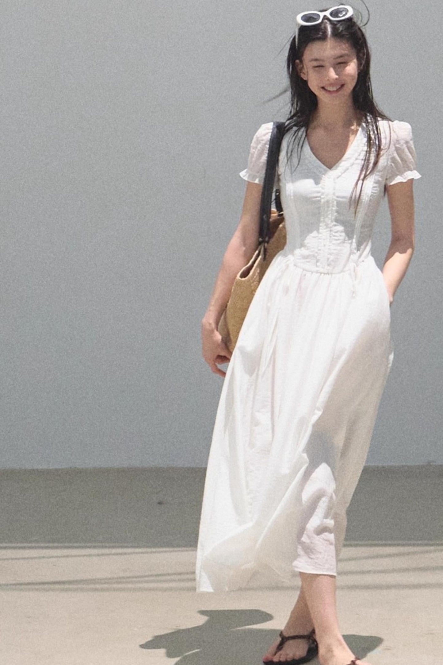 Blue Hour V-Neck Double-Sleeved Dress