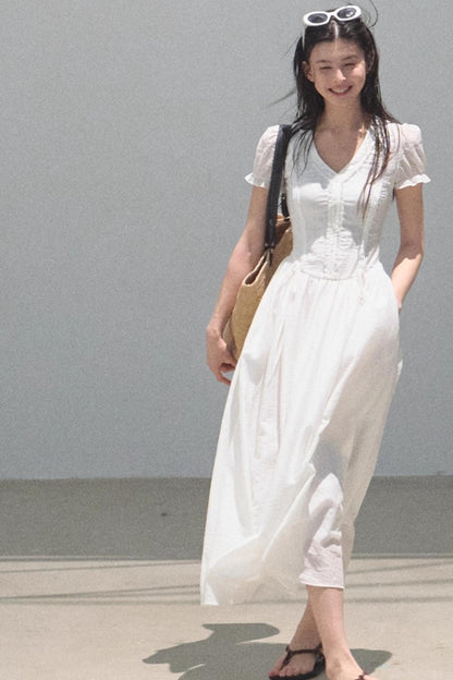 Blue Hour V-Neck Double-Sleeved Dress