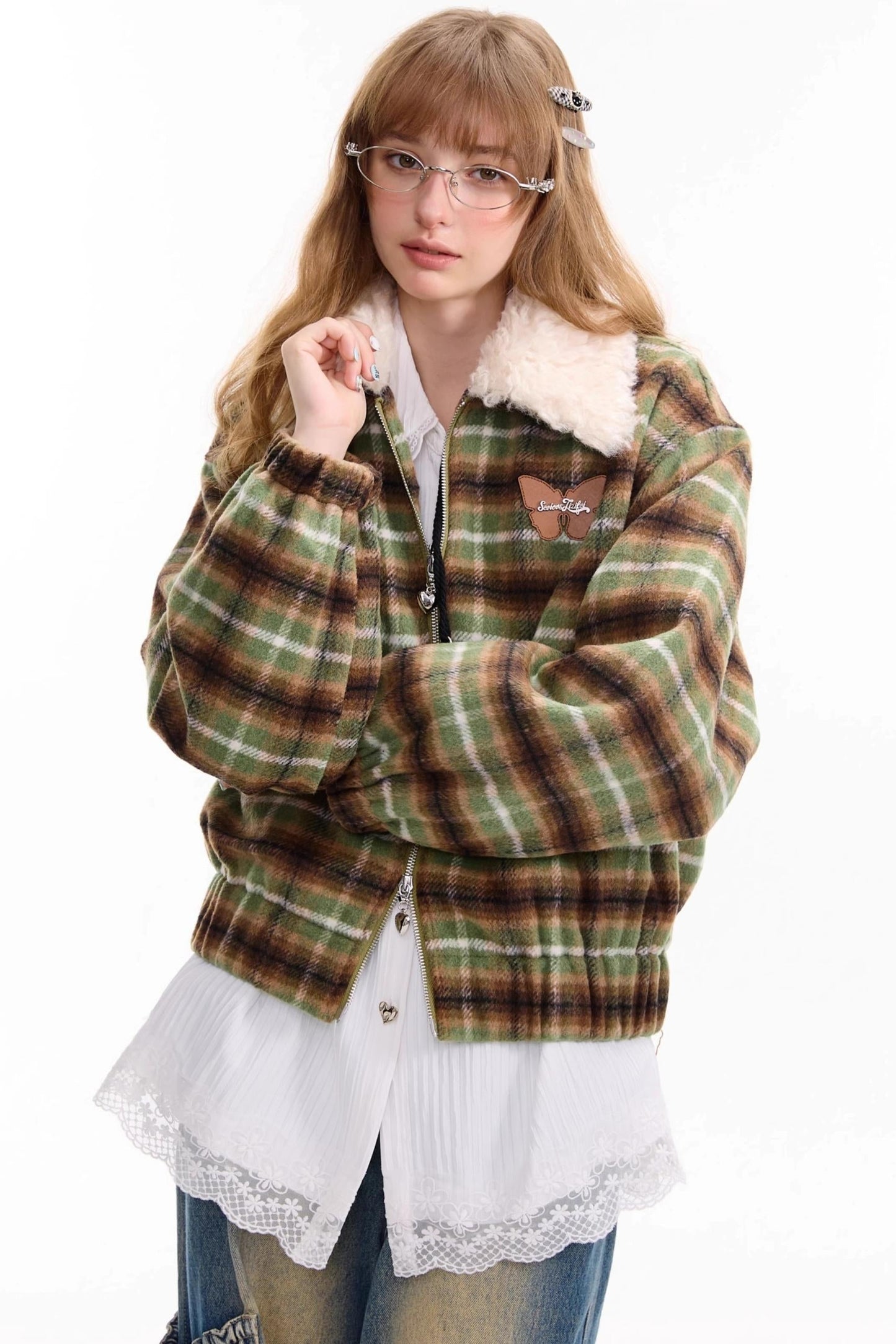 Winter Retro Green Plaid Jacket