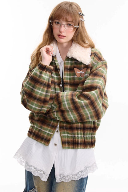 Winter Retro Green Plaid Jacket