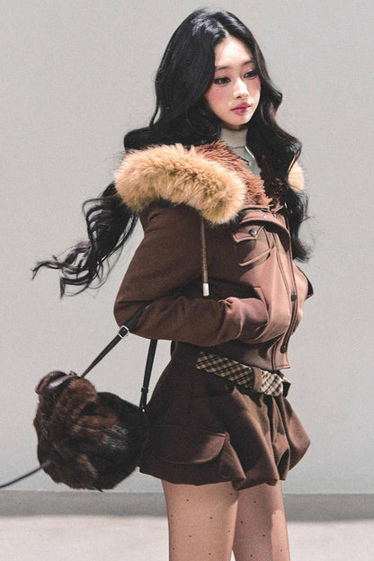 Lamb Wool Hooded Winter Coat