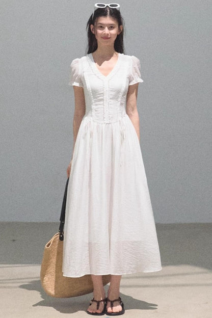 Blue Hour V-Neck Double-Sleeved Dress