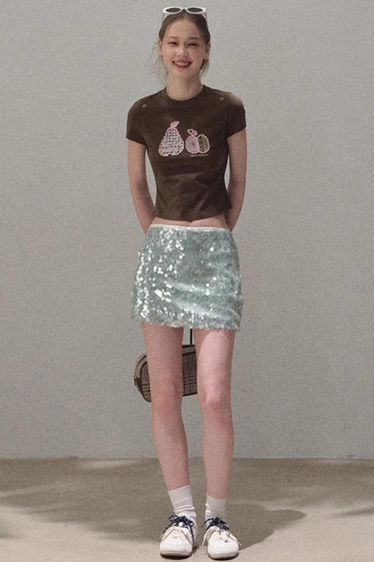 Dual-Color Sequin A-Line Mini Skirt