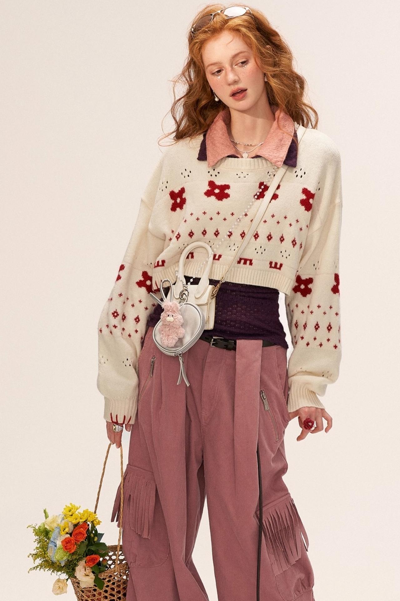 星形提花毛衣上衣套装