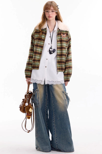 Winter Retro Green Plaid Jacket