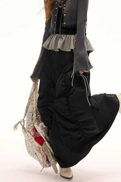 Functional Irregular Hem Black Skirt