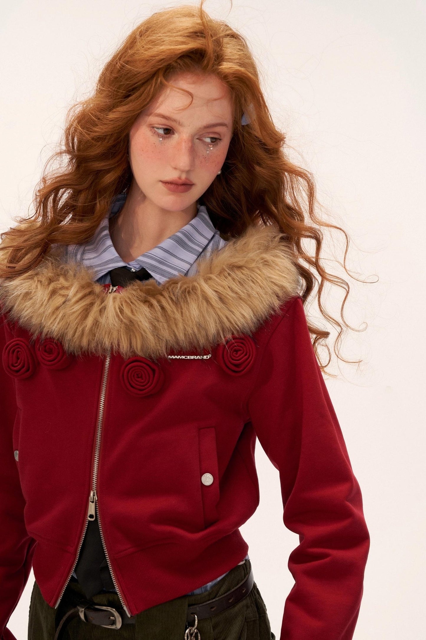 可拆卸毛领双拉链外套