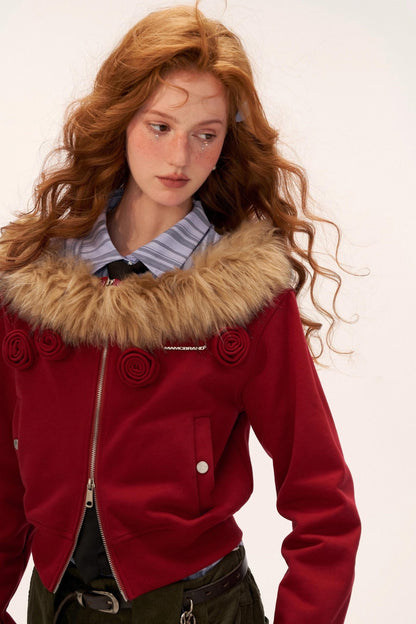 可拆卸毛领双拉链外套